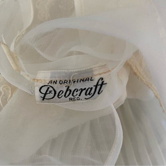 Vintage An Original Debcraft Sheer Cream Nylon Embroidered Pearl Button Blouse - Picture 6 of 8